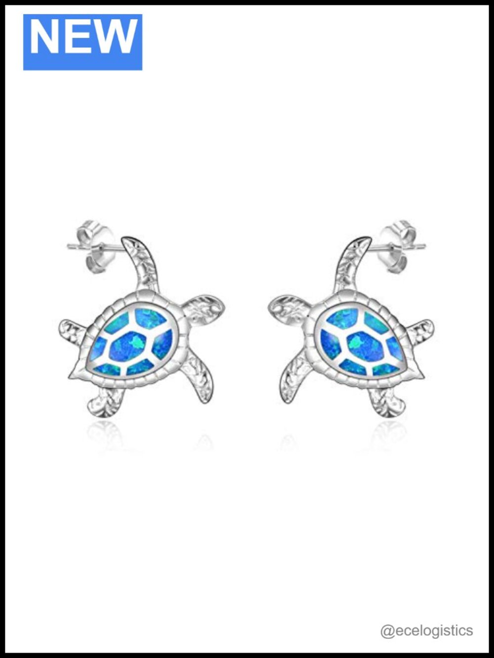 Sterling Silver Turtle Stud Earrings with Created Blue Opal Hypoallergenic